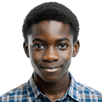 Portrait of a young smiling boy in a blue plaid shirt. High-resolution image ideal for educational, promotional, and editorial use. png