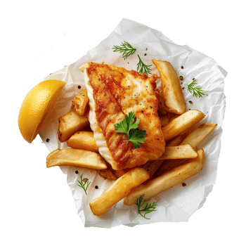 Fish and chips set on transparent background. png