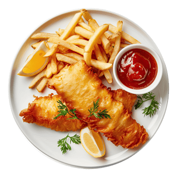Fish and chips set on transparent background. png