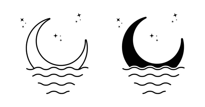 Black outline of moon with water wave vector