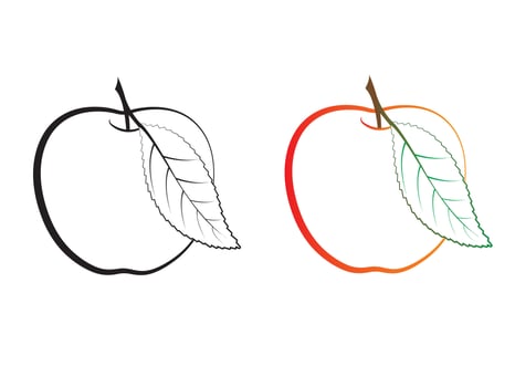 Apple with leaf icons using thick line vector