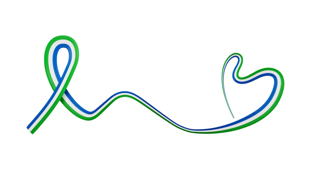 3d Flag Of Sierra leone Heart Shaped Shiny Wavy Awareness Ribbon, 3d illustration png