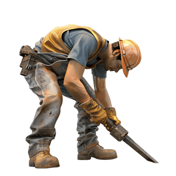 A Construction worker with a hammer on his back On transparent background. png