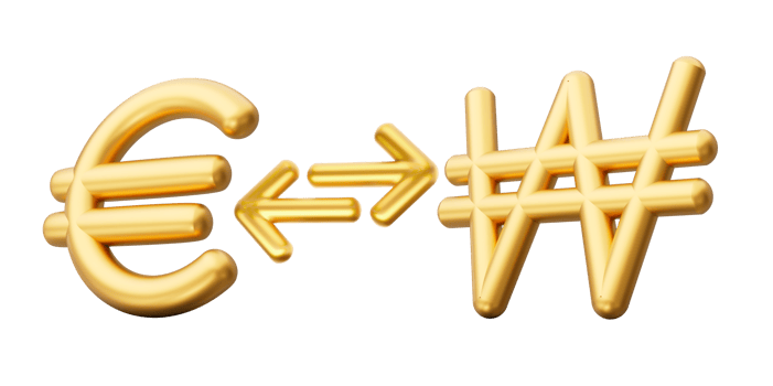 Currency exchange Euro and Won gold money sign or symbol financial concept 3D illustration png