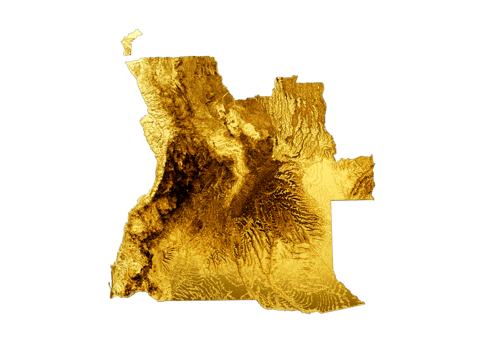 Angola Map Golden metal Color Height map 3d illustration png