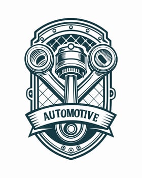 Automotive logo with piston engine machine for your community vector