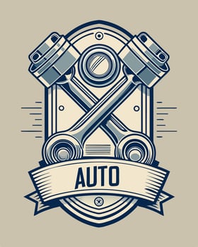 Automotive logo with piston engine machine for your community vector