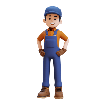 3D Construction Worker Character Standing with Hand on hip png