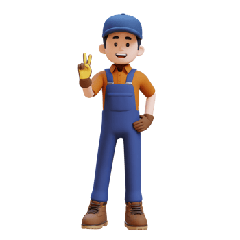 3D Construction Worker Character Giving Peace Hand Sign Pose png