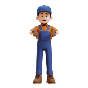 3D Construction Worker Character Pointing Downward png