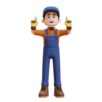 3D Construction Worker Character Pointing Upward png