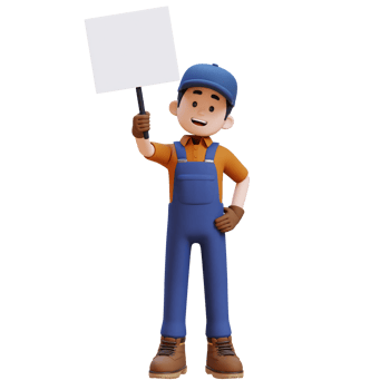 3D Construction Worker Character Holding Empty Placard png