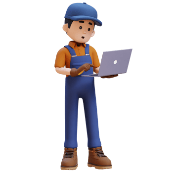 3D Construction Worker Character Working on a Laptop png