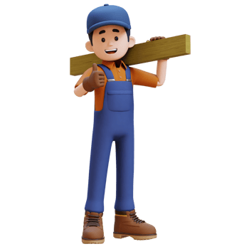 3D Construction Worker Character Carrying Wood Planks on Shoulder png
