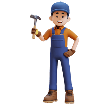 3D Construction Worker Character Holding Hammer in Confident Pose png