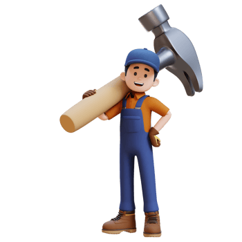 3D Construction Worker Character Carrying Big Hammer on Shoulder png