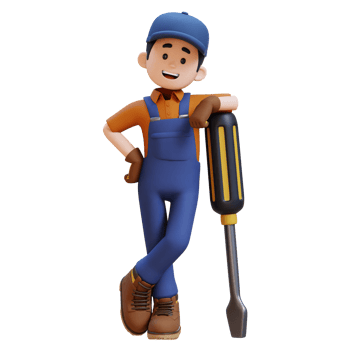 3D Construction Worker Character Lying on Big Screwdriver png