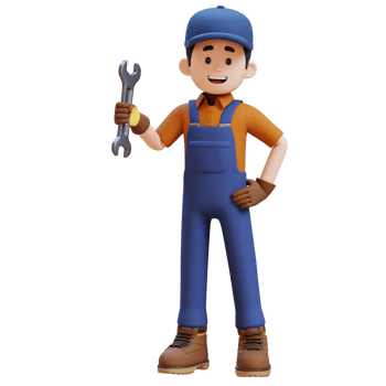 3D Construction Worker Character Holding Wrench in Confident Pose png
