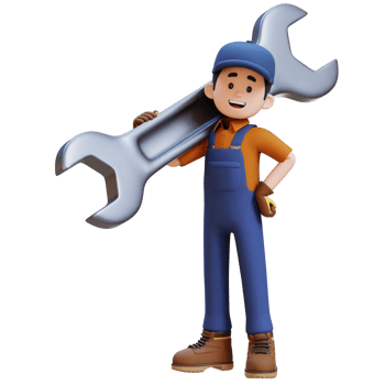 3D Construction Worker Character Carrying Big Wrench on Shoulder png
