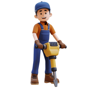 3D Construction Worker Character Working with Jackhammer png