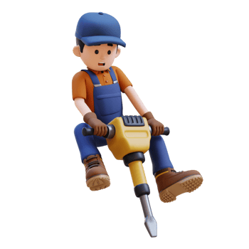 3D Construction Worker Character Working with Jackhammer png