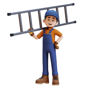 3D Construction Worker Character Carrying Ladder on Shoulder png