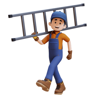 3D Construction Worker Character Walking and Carrying Ladder on Shoulder png