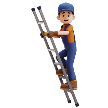 3D Construction Worker Character Climbs the Ladder png