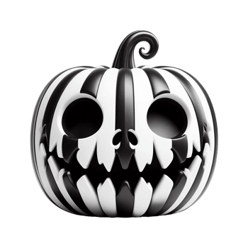 Funny and spooky Halloween pumpkin in black and white stripes png