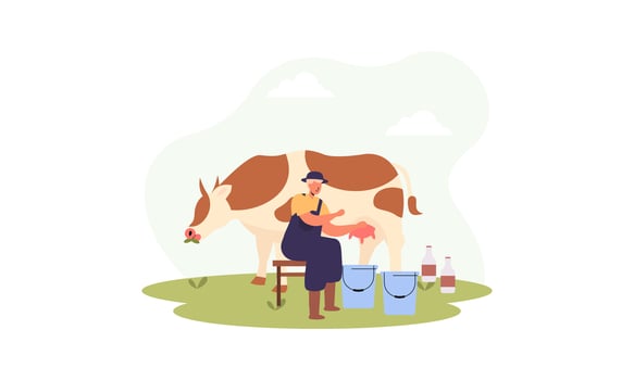 Dairy farmer, country milker. Rural outdoor scene. Countryside worker vector