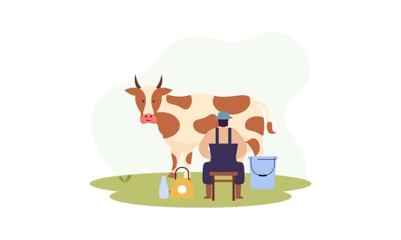 Dairy farmer, country milker. Rural outdoor scene. Countryside worker vector