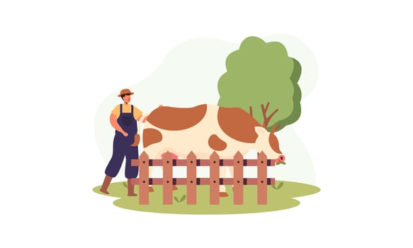 Dairy farmer, country milker. Rural outdoor scene. Countryside worker vector