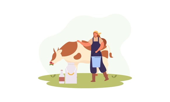 Dairy farmer, country milker. Rural outdoor scene. Countryside worker vector