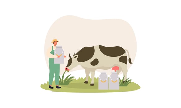 Dairy farmer, country milker. Rural outdoor scene. Countryside worker vector