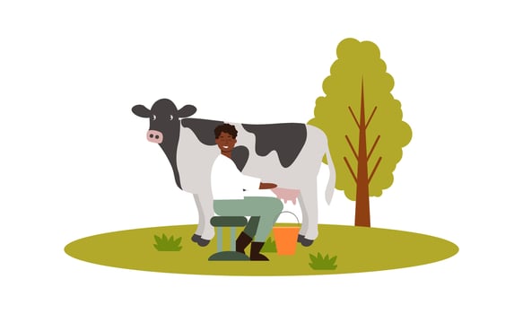Dairy farmer, country milker. Rural outdoor scene. Countryside worker vector