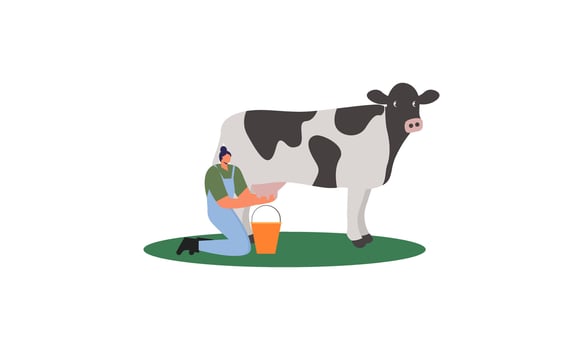 Dairy farmer, country milker. Rural outdoor scene. Countryside worker vector