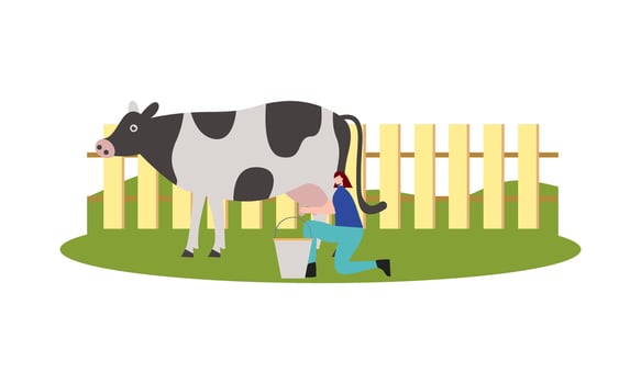 Dairy farmer, country milker. Rural outdoor scene. Countryside worker vector