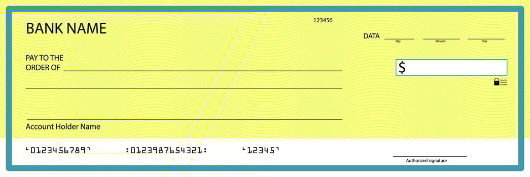 Cheque with water mark, guilloche and chequebook, pattern watermark, amount currency, payment money checkbook, finance coupon transaction financial. illustration vector