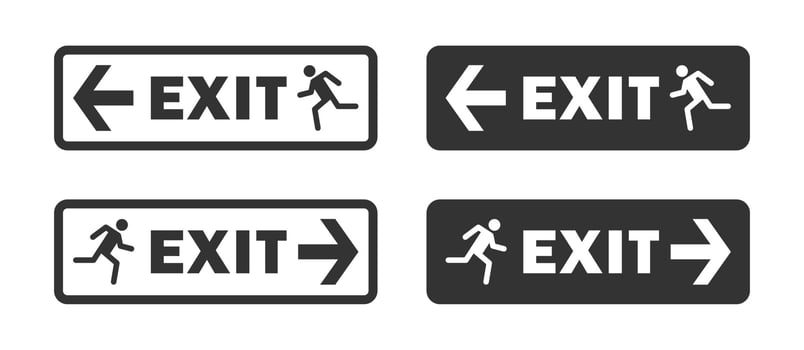 illustration of exit sign icons with running man and directional arrows, ideal for emergency and safety designs. vector