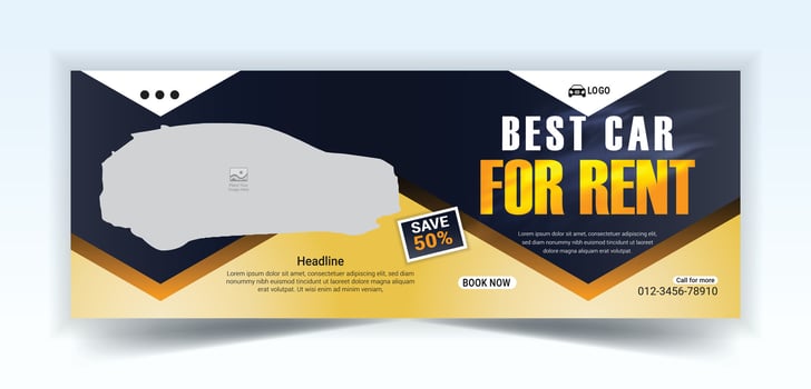Automotive social media and Facebook cover banner template, Luxury car rent social media banner template vector
