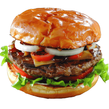 Hamburger with soft bun and vegetables png