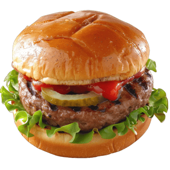 Hamburger with soft bun and vegetables png