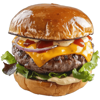 Hamburger with soft bun and vegetables png