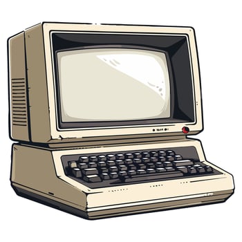 Vintage 80s monitor with computer keyboard illustration vector