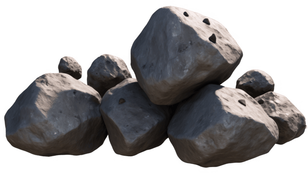 Asteroids swarm of boulders or stone meteorite isolated on transparent background, flying rock in the space. png
