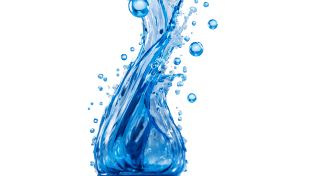 Blue water swirl splash with little bubbles isolated on clear background, liquid flowing in form of wave png