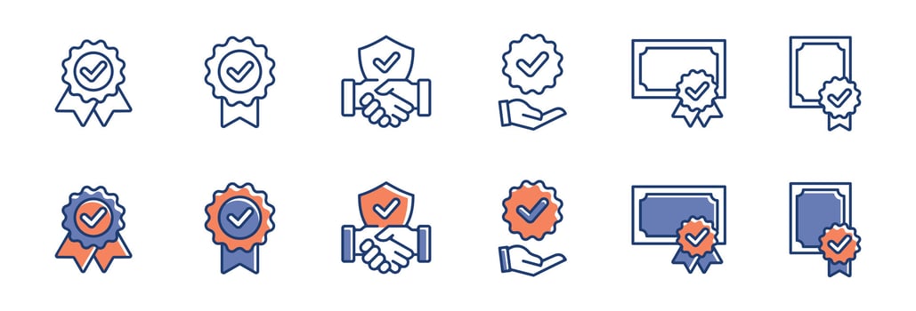 verified checkmark guarantee icon set trust warranty agreement badge symbol illustration confirms approval mark design vector