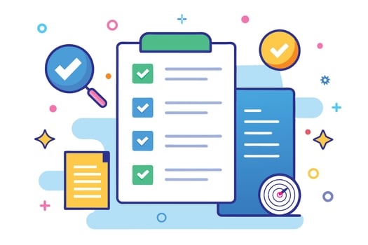 Illustrated Checklist With Magnifying Glass And Target For Goal Setting And Task Completion vector