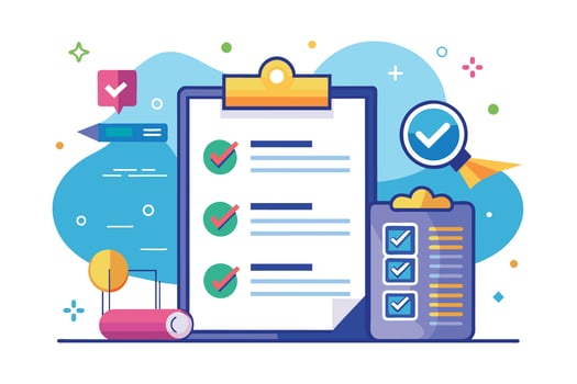 Completed Checklist With Checkmarks and Pencil on Clipboard vector