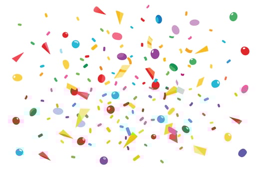 Colorful Confetti and Balloons Falling on White Background vector